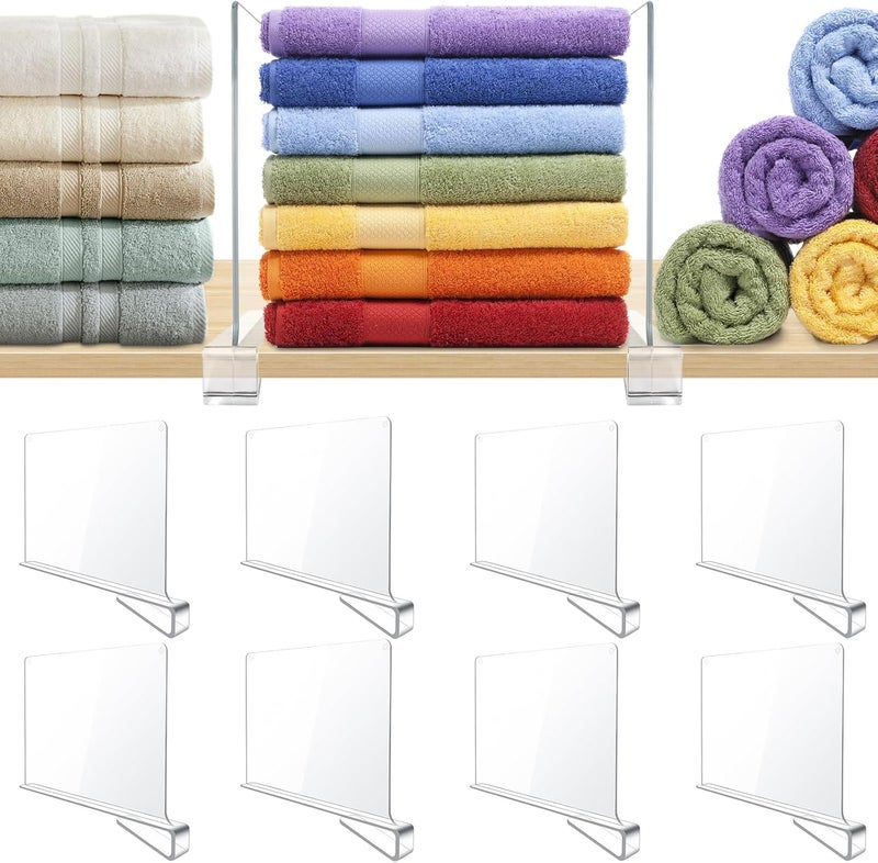 BAUMFEUER 8 Pack Clear Acrylic Shelf Dividers for Closet Shelf Organizer of Bedroom Kitchen Office Bathroom Organizer for Clothes Books Hats and Handbags - Image 1